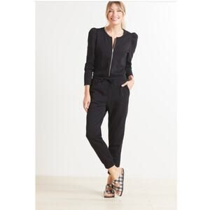 CHASER x EVEREVE NWT Puff Sleeve Zipper Front Jumpsuit in Black // XS